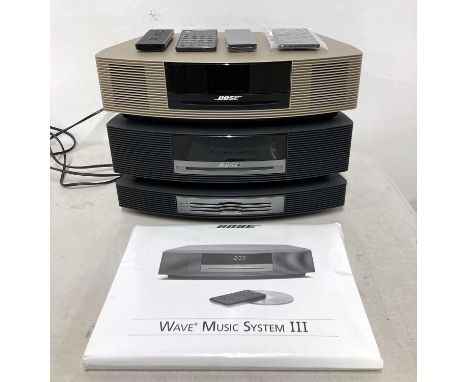 A set of Bose Hifi separates from the Wave music system III range to include two CD AM/FM Radios (one black and one gold) and