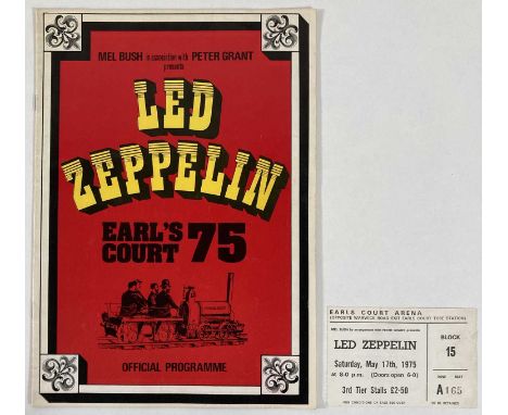 An original concert programme and ticket stub for Led Zeppelin at Earl's Court, May 17th 1975. Also to include a likely later