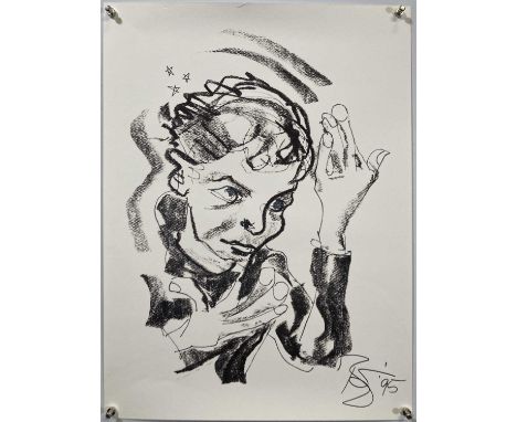 A 1995 lithograph printing of the David Bowie self-portrait used on promotional materials around the 'Isolar' tour. Signed bo