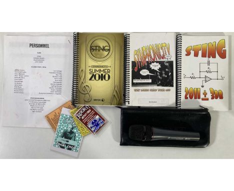 A Sennheiser e865 microphone in a softcase, used during performances by Sting / The Police c 00s. Also with four laminated pa