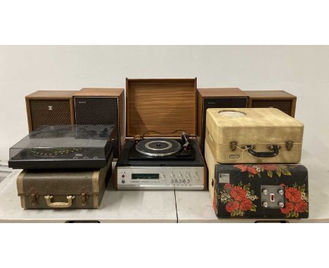 A collection of record players to include a Gemini XL-BD10, a Hacker Centurion with 2 LS 500 speakers, a Phillips portable re