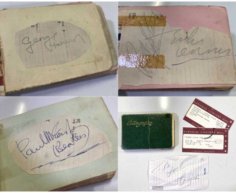 An autograph book with a number of signatures from stars of the 1960s - mostly cut pages pasted in. To include: George Harris