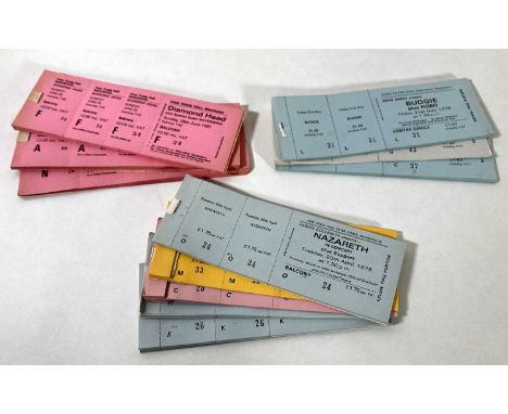 A collection of partial ticket books, with untorn and unused tickets for 1970s concerts at Manchester Free Trade Hall, to inc