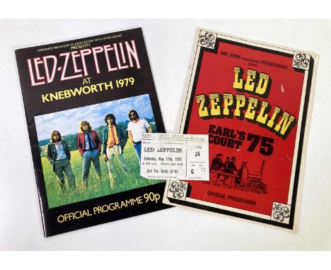 Two original 1970s concert programmes - Led Zeppelin at Earl's Court, 1975 and at Knebworth 1979 - with an original ticket st