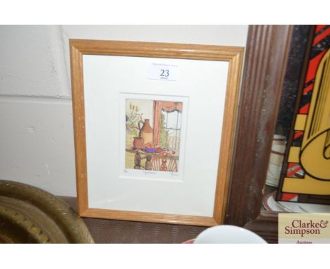 A pencil signed coloured limited edition etching entitled "September"