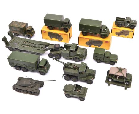 A quantity of Dinky Military Vehicles. 3-ton Army Wagon (621). Army Covered Wagon (623). Army 1-ton Cargo Truck (641). All bo