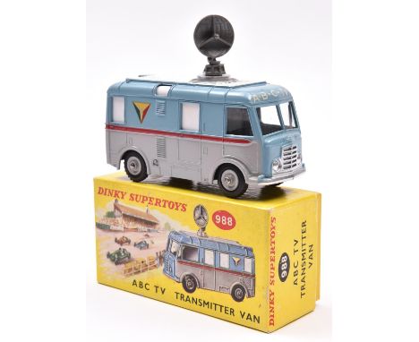 Dinky Supertoys ABC Transmitter Van (988). In light blue and grey livery, grey wheels and black tyres, complete with dish. Bo