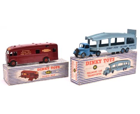 2 Dinky Toys. Bedford Pullmore Car Transporter (982). An example in light blue with mid blue cab and wheels.  Plus a British 