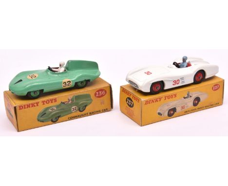 2 Dinky Toys Racing Cars. Connaught Racing Car (236). In green with red cockpit, darker green wheels with black tyres, white 