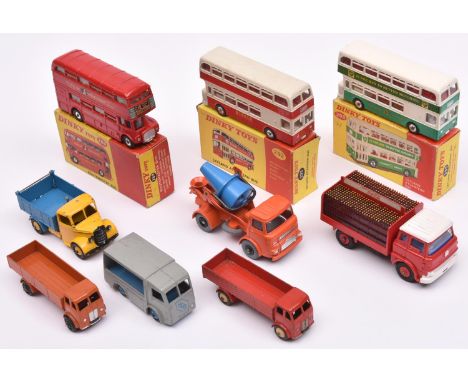 9 Dinky Toys. 2x Leyland Atlantean Bus (293). One in green &amp; white BP, the other in red &amp; white Ribble. A Routemaster