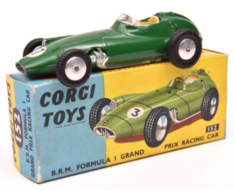 Corgi Toys B.R.M. Formula 1 Grand Prix Racing Car (152). First type with no suspension in dark green, RN17, smooth spun wheel