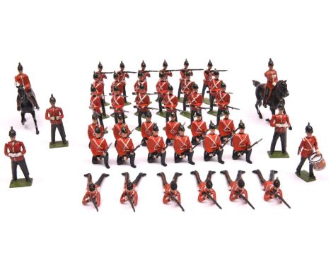 Britains British Army Infantry Square. Comprising 3 Officers standing with binoculars, 2 mounted, plus soldiers - 37 kneeling