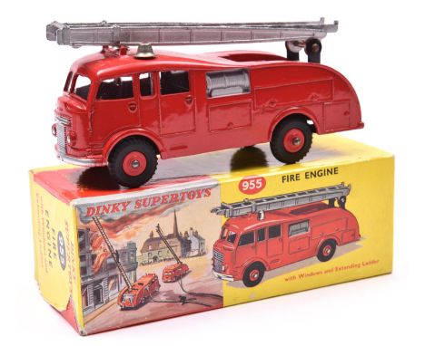 Dinky Supertoys Commer Fire Engine (955). Late example in red with windows and red plastic wheels and black tyres. In a late 