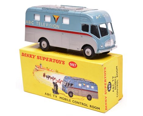 Dinky Supertoys ABC TV Mobile Control Room (987). In light blue and grey with red coach line. 'ABC Television' to sides. With