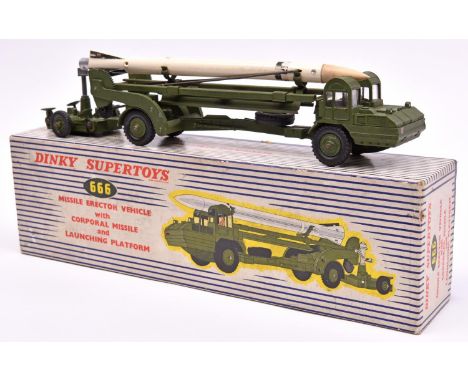 Dinky Supertoys Missile Erector Vehicle with Corporal Missile (666). In 0live green with white missile/fins. Boxed with packi