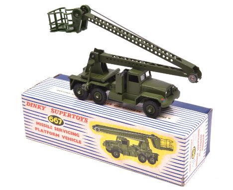 Dinky Supertoys Missile Servicing Platform Vehicle (667). In military green. Boxed, minor wear and complete with operating in