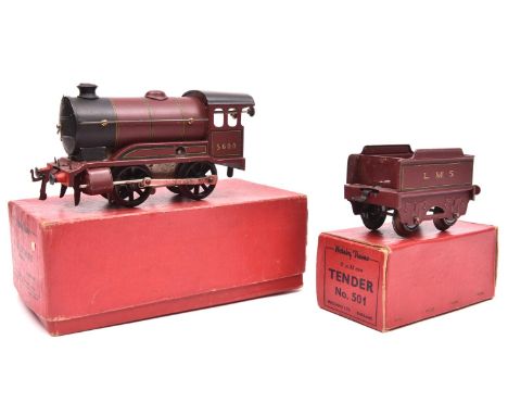 A Hornby O gauge clockwork No.501 LMS 0-4-0 tender locomotive. 5600, in matt lined maroon livery. Boxed, with separate box fo