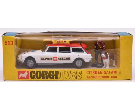 A scarce Corgi Toys Citroen Safari Alpine Rescue Car (513). In white and red livery, light blue interior, 'ALPINE RESCUE' lab