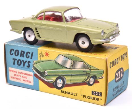 Corgi Toys Renault 'Floride' (222) in light metallic green with red interior, smooth spun wheels with black tyres. Boxed, min