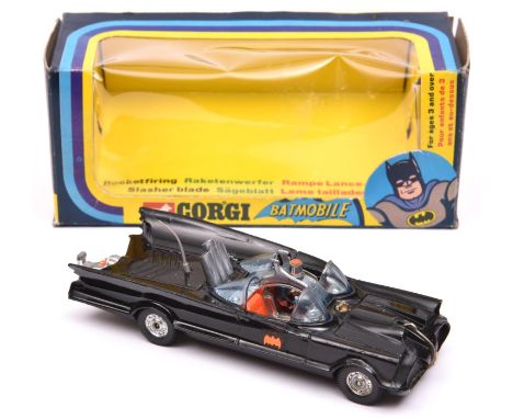 Corgi Toys Batmobile (267). 3rd type in gloss black with the thinner Whizzwheels, with towing hook, clear plastic windows wit