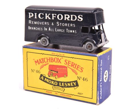 Matchbox Series No.46 Pickfords Removal Van. A scarce example in dark blue with white roller shutter and silver plastic wheel