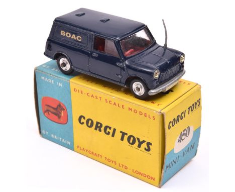 Corgi Toys Pre-Production BOAC Mini Van. Based on the POLICE Mini Van and finished in dark blue with red interior, dished spu