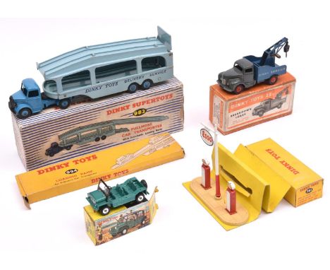 5 Dinky Toys. Pullmore Car Transporter (982). In blue with light blue articulated trailer. Loading Ramp for Pullmore (994). C