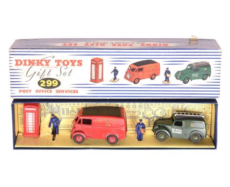 Dinky Toys Gift Set 'Post Office services' 299. Comprising Morris J van in red with black roof panel, Telephone Service van i