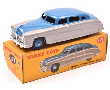 Dinky Toys Hudson Commodore Sedan (171). High line example in mid blue and light grey, with mid blue wheels and black tyres. 