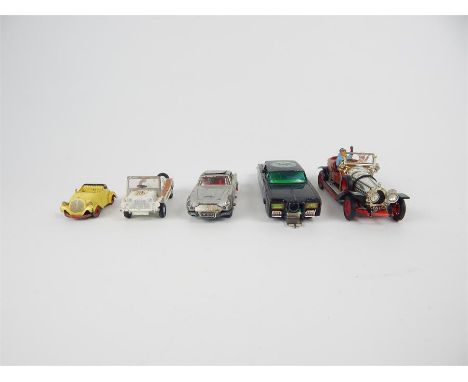 Five TV and Film die-cast model cars, including Corgis: Green Hornet's Black Beauty; James Bond's Aston Martin DB5 and Chitty