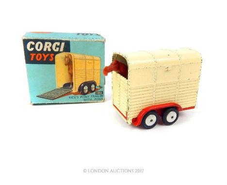 Corgi Toys Rice's Pony Trailer with pony (a/f) 102 in cream with original box (a/f).