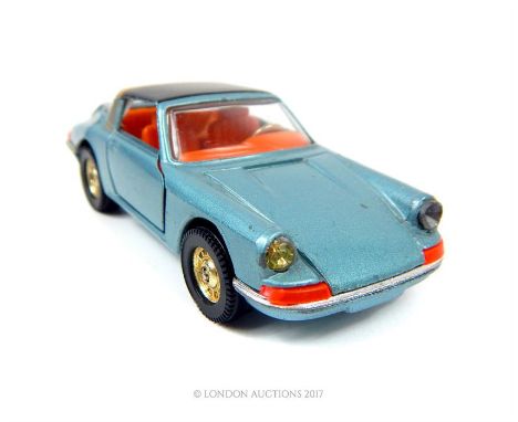 From the Percy Wilford collection: A Corgi Toys die-cast sample model of a Porsche Targa 911s in light blue with orange inter