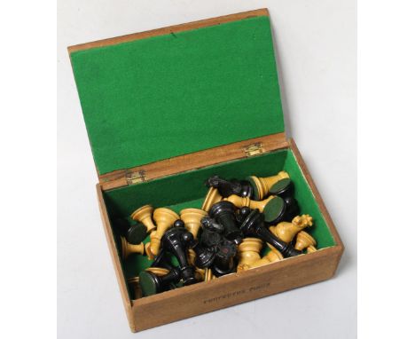 A JACQUES CARVED WOOD CHESS SET, un-weighted, impressed mark to white king base, king H 7.5 cmBuyers - for shipping pricing o