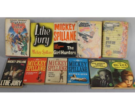 MICKEY SPILLANE FIRST EDITION - 'THE GIRL HUNTERS' together with three Adam Diment first editions, one Mickey Spillane hardba