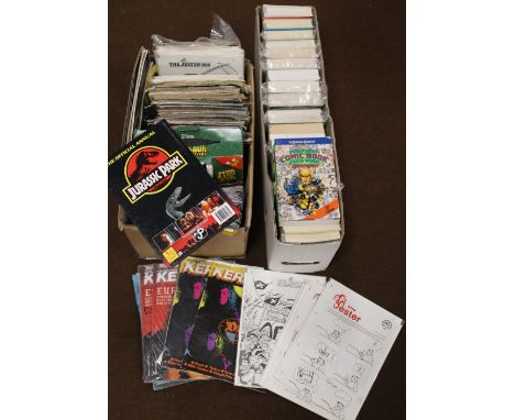A BOX OF COMIC BOOK PRICE GUIDE BOOKS, together with a box of assorted comic books to include Jurassic Park, Kerrang, The Jes