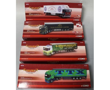 FOUR BOXED CORGI 1:50 SCALE ARTICULATED TRUCKS FROM THE 'HAULIERS OF RENOWN' SERIES, to include H. Wragg Ltd, TTX, Thomas Gib