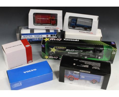 A COLLECTION OF BOXED 1:50 SCALE DIECAST VEHICLES, to include Minichamps Krupp Titan, Sparkmodel Matra-Simca F1 team coach, N