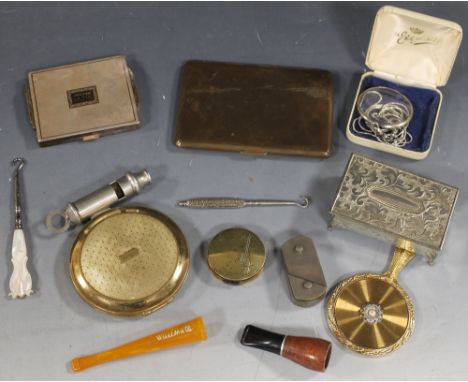 A GROUP OF COLLECTABLES, to include powder compacts, cigarette holders, button hooks etc.Buyers - for shipping pricing on thi