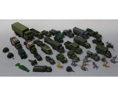 A COLLECTION OF VARIOUS DINKY DIECAST MILITARY VEHICLES, to include medium artillery tractor, armoured personnel carrier, Bed