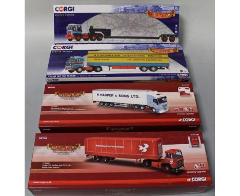 FOUR BOXED CORGI 1:50 SCALE ARTICULATED TRUCKS/LOW LOADERS FROM THE 'HAULIERS OF RENOWN' SERIES, to include BRS Scania, HG Br