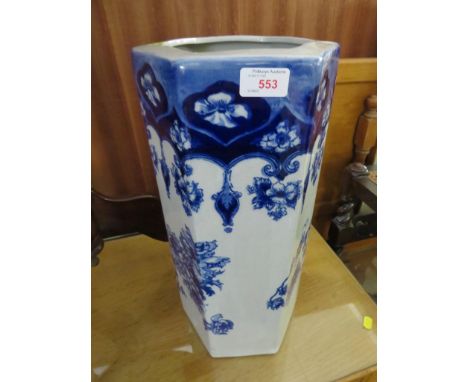 BLUE GLAZED FLORAL PATTERNED CHINA UMBRELLA STICK STAND.