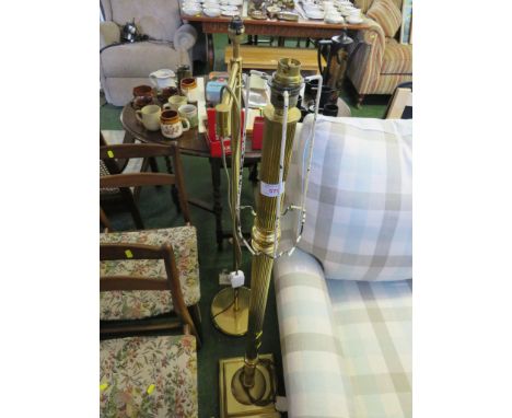 BRASS EFFECT COLUMN STANDARD LAMP AND A BRASS ELBOW FLOOR LAMP. (AF) *
