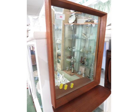 VINTAGE TEAK FRAMED RECTANGULAR BEVELLED EDGE MIRROR WITH SHELF.