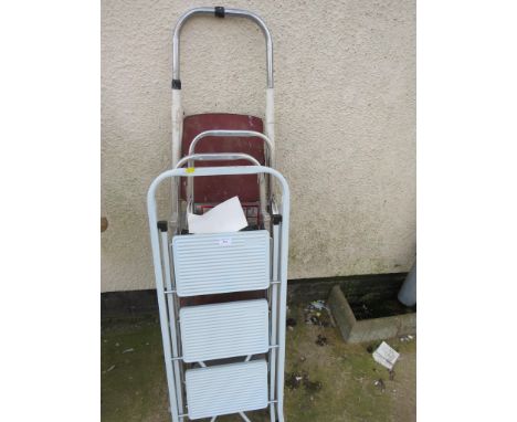 A SELECTION OF FIVE STEP LADDERS INCLUDING A BLACKSPUR THREE TREAD STEP LADDER.