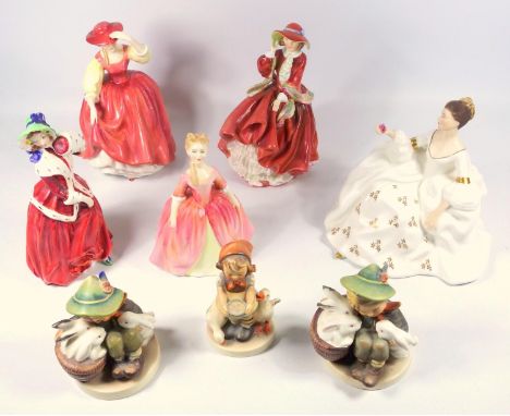 FIVE ROYAL DOULTON BONE CHINA FIGURES, 'BUTTERCUP', HN 2399 (H. 18 CM), 'CHRISTMAS MORN', HN 1992, 'TO O' THE HILL', HN 1834,