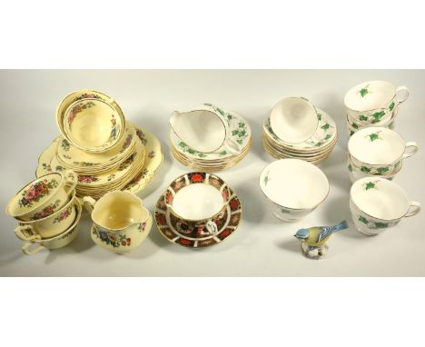 COLCLOUGH BONE CHINA VINE PART TEASET (22), WEDGWOOD EARTHENWARE FLORAL PART TEASET (17) ROYAL CROWN DERBY IMARI CUP AND SAUC