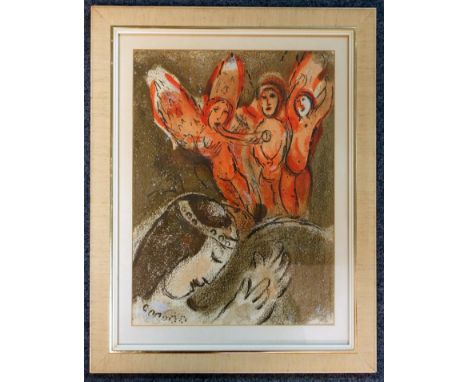 MARC CHAGALL (1887-1985) - 'SARAH AND THE THREE ANGELS' M. 240, 1960 ORIGINAL COLOUR LITHOGRAPH FROM THE 'VERVE' BIBLE, (34.7