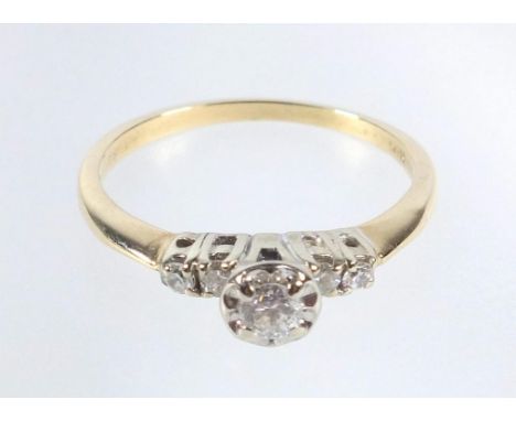 14 CT GOLD RING SET FIVE DIAMONDS, 2.3 GRAMS 