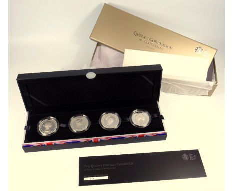 ELIZABETH II PORTRAIT COLLECTION SILVER PROOF PIEDFORT £5'S, 2013, No. 488, IN CAPSULES, WITH C OF A, CASED &amp; BOXED. 
