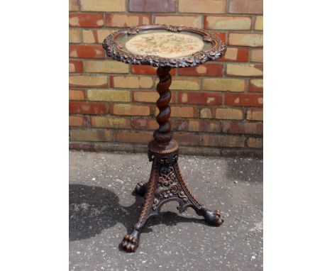 19TH CENTURY CONTINENTAL CARVED ELM TABLE/FIRESCREEN WITH A GILDED FLORAL NEEDLEWORK PANELLED FOLDING AND ADJUSTABLE SHAPED C